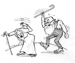 طاعن بالسن يشج رأس زوجته التسعينية بعكازه