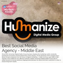 مجموعة “Humanize” تفوز بجائزة أفضل وكالة لإدارة مواقع التواصل الاجتماعي على مستوى الشرق الأوسط لعام 2022.