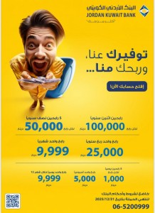 البنك الأردني الكويتي يطلق حملة "توفيرك عنا وربحك منا" لأصحاب حسابات التوفير-الجوائز
