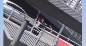 شخصان يقتلعان أعلاماً ويلقونها على الأرض .. وتوجيهات بالقبض عليهما