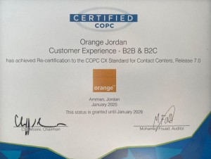 Orange Jordan Continues Its Global Leadership in Customer Service with COPC Certification Renewal for the Sixth Consecutive Year